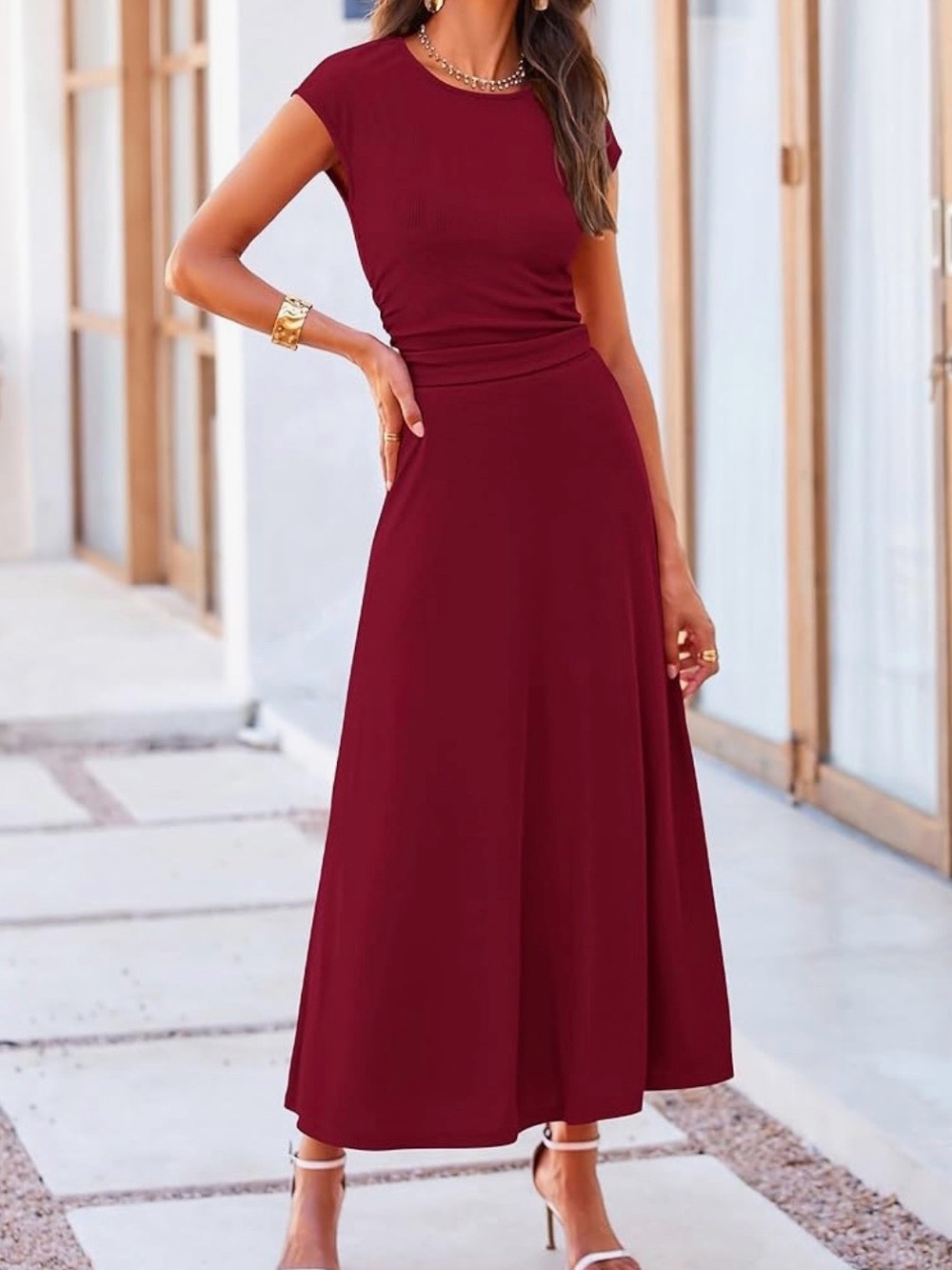Women's Burgundy A-Line Maxi Skirt Set - Picture 6 of 9